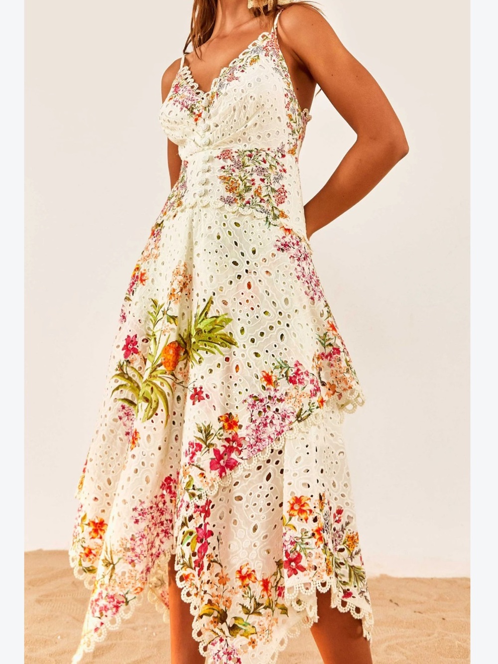 Farm Rio Delicate Forest Scarves Midi Dress